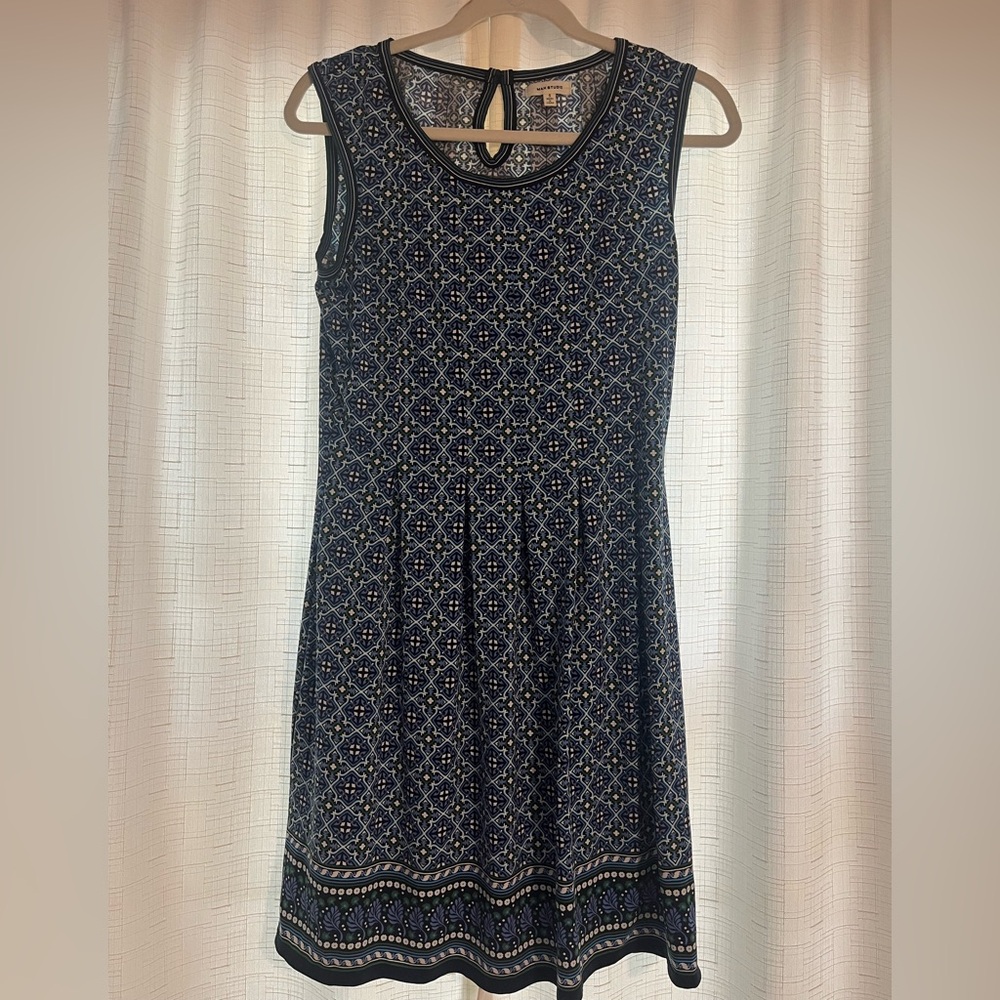 Elegant Blue, Green and White Patterned Dress